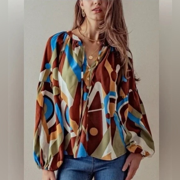 NWOT Anthropologie August Sky Peasant Top - Picture 1 of 11